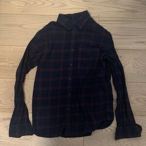 Uniqlo Men's Navy and Purple Plaid Shirt